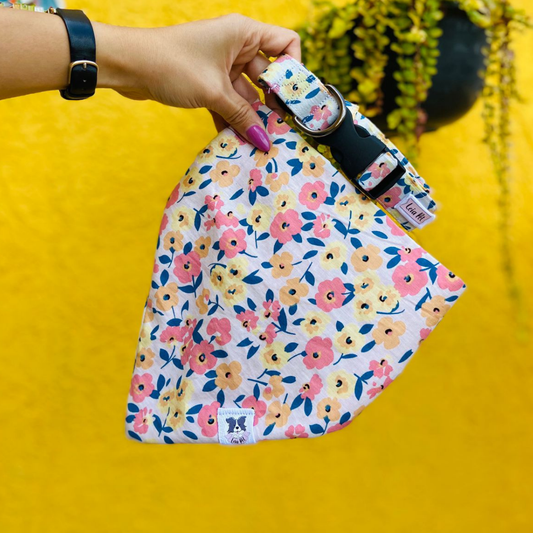 BANDANA + COLLAR FLORES ROSAS